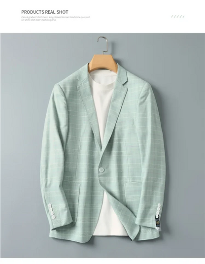 2025 Autumn Casual Business Suit Jacket for Men Slim Fit Plaid Social Office Blazers Men Wedding Groon Dress Coats Men Clothing