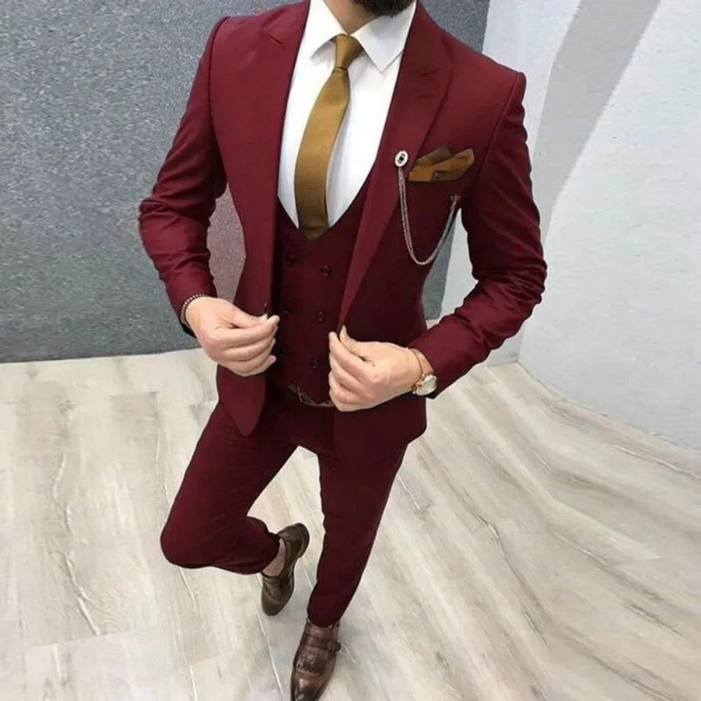 3 Piece Men's Wedding Suit Slim Fit Peak Lapel Blazer Groom Tuxedos Formal Male Suit For Party Prom(Jacket+Vest+Pants)Men Outfit