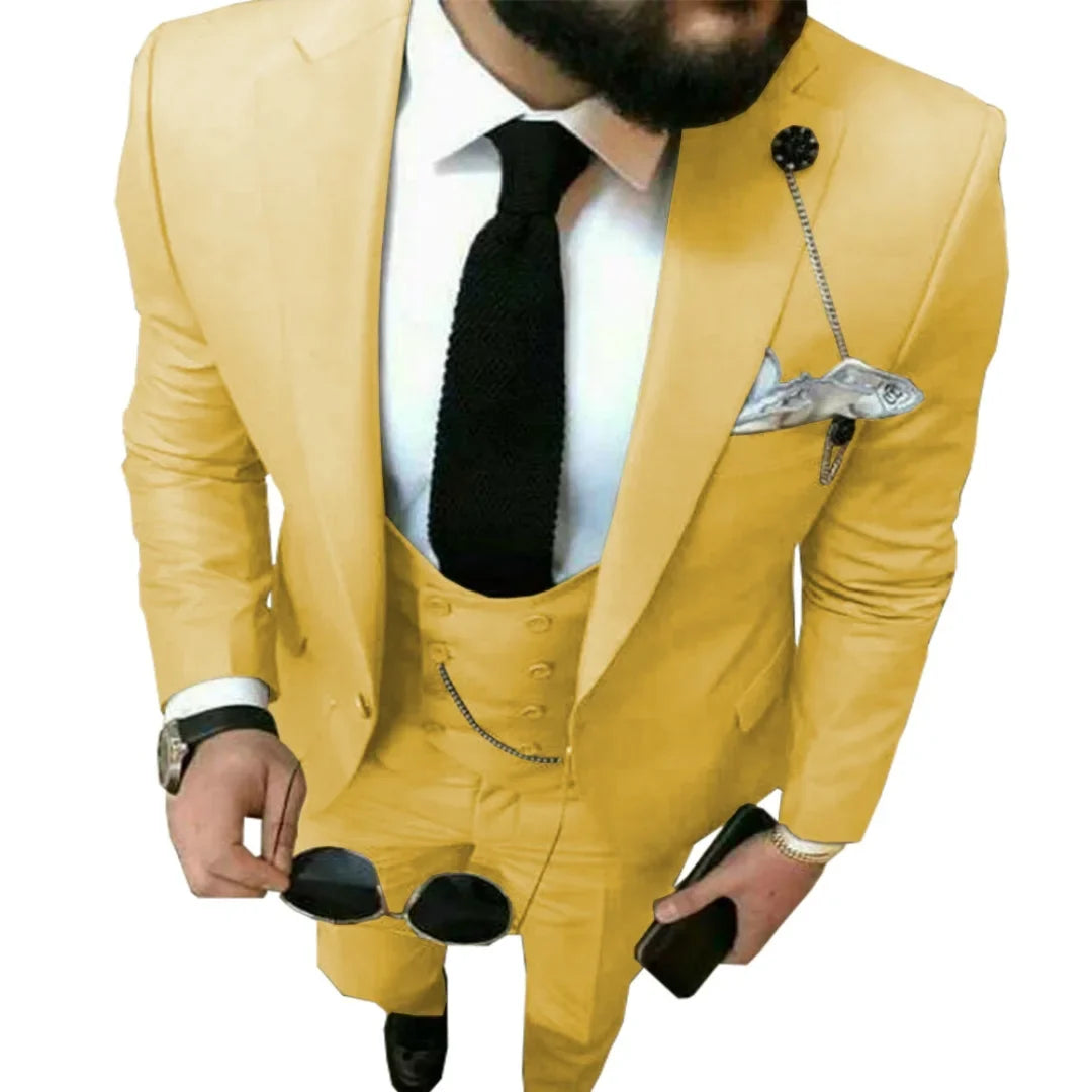 Slim Fit Groom Tuxedo Wedding Men's Suit Notch Lapel Three-Piece Gentle Groomsmen Blazers Male Jacket Costume