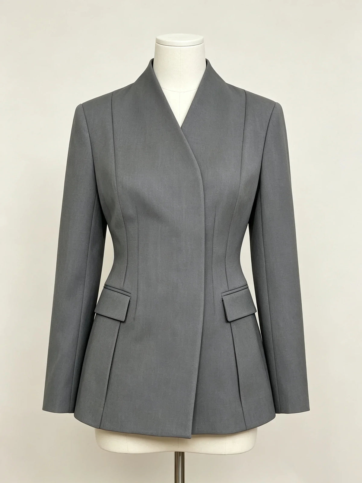 2026 New Women V Neck Blazer No Lapel Waist Shaping Suit Jacket Elegant Office Formal Outerwear 5 Colors