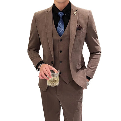 Men's 3-Piece Slim Fit Suit – Smart Casual Blazer, Vest & Pants for Business, Wedding & Formal Occasions