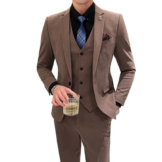 Men's 3-Piece Slim Fit Suit – Smart Casual Blazer, Vest & Pants for Business, Wedding & Formal Occasions