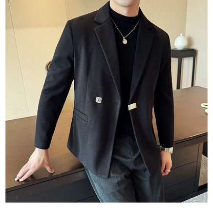 2024 Autumn Winter Men Blazers British Style Woolen Suit Jacket for Men's Business Casual Blazers Wedding Froom Dress Caots
