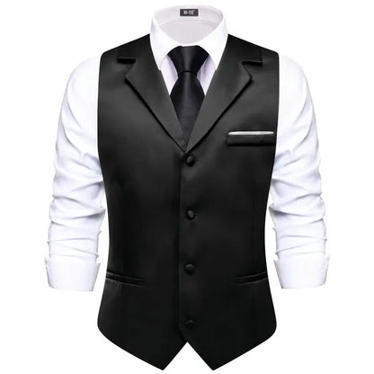 Men's Lapel Waistcoat with Necktie Pocket Square and Cufflinks – Formal Vest Set for Wedding and Business