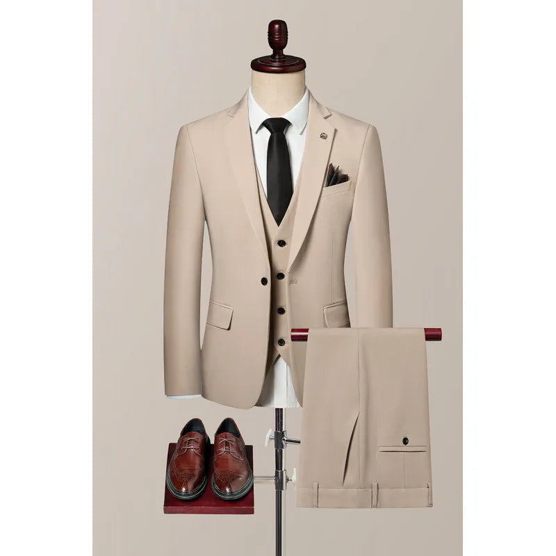 High-Quality Groom's Three-Piece Set Wedding Dress - Slim Fit British Style Business Casual Suit Vest Trousers for Men