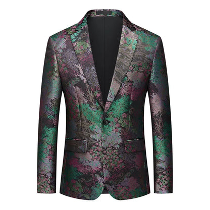 Men's Printed Suit Jacket – Paisley Floral Single Breasted Party Blazer for Men – Plus Size