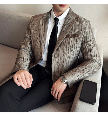 Korean Trend 3D Pleated Suit Jacket for Men Wedding Groom Business Dress Jacket Casual Banquet Party Host Blazer Masculino