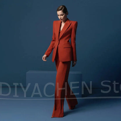 Women's Blazer and Wide-Leg Pants Suit Set Slim Fit One Button Jacket with Peak Lapel Elegant Formal Outfits for Office Party