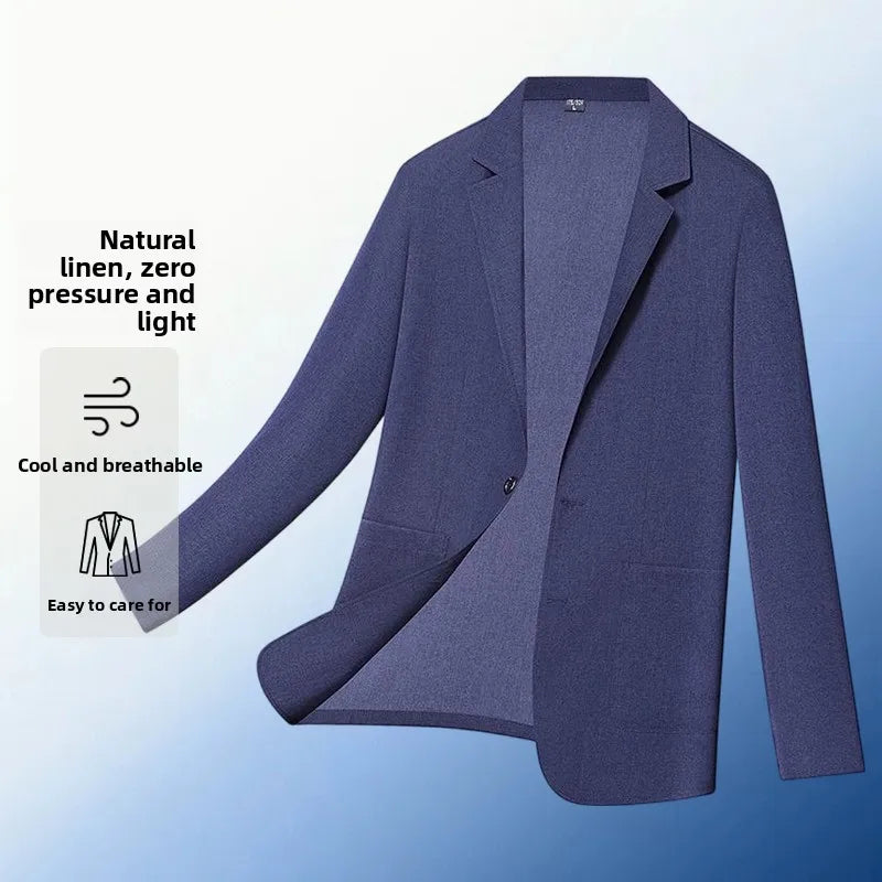 30% Linen Blazer - Men's Fashionally Fit Business Formal Wedding Gentleman's Cool Silk Lightweight Breathable Casual Blazer