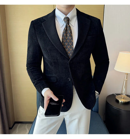 2025 Autumn Winter Velvet Suit Jacket Men Casual Business Blazers Wedding Groom Social Banquet Party Formal Blazer Men Clothing