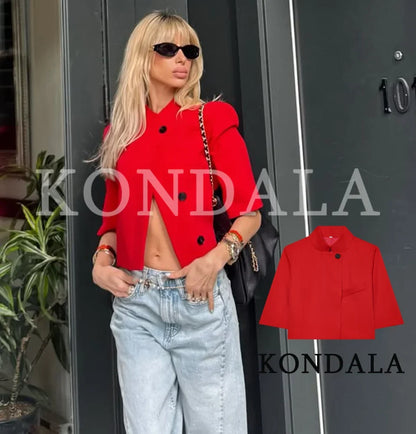 Commute Short Sleeve Blazer Women Summer Elegant Stand-up Collar Short Blazer New 2026 Trendy High Street Casual Blazer
