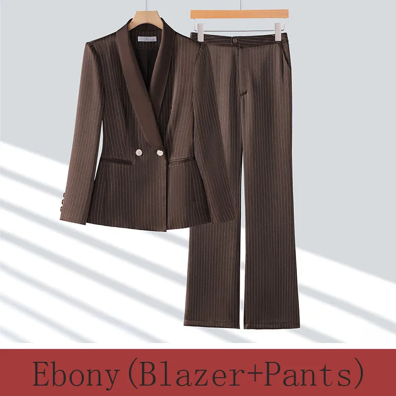 Office Ladies Formal Pant Suit 2 Piece Set Women Ebony Black Female Long Sleeve Business Work Wear Blazer Jacket And Trouser
