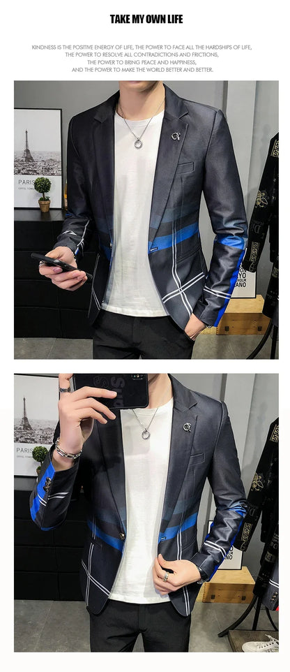 Men's Blazer Suit Jacket 2025 Spring New Fashion Korean Slim Suit Jacket Social Prom Dress Jacket Men's High Quality Clothing
