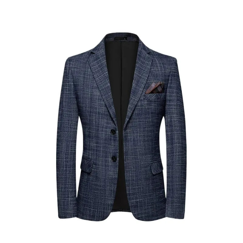 KIDWHXR Men Suit Coat Slim Plaid Turn Down Collar Male Blazer British Style Single-breasted Business Casual Man Outerwear