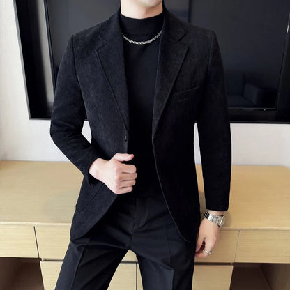 Men's Corduroy Blazer Single Breasted Smart Casual Wedding Jacket