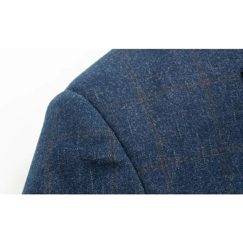 KIDWHXR Spring Autumn Men Suit Coat Fashion Plaid Turn Down Collar Man Blazer Non-ironing Business Casual Mlae Slim Jacket