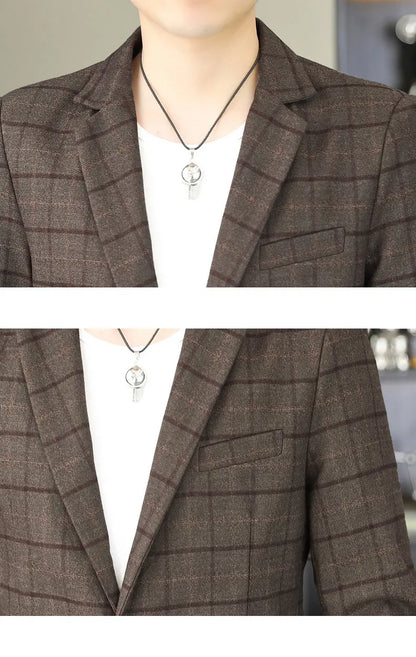 2026 Blazer Outdoor Men's Checked Fashion Business Trend Wedding Slimming Gentleman Casual Korean Travel High Formal Wear Blazer