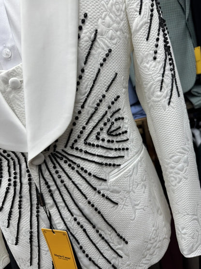 Newest Jacquard Beaded Single Breasted Tuxedo For Men Banquet Prom Wear Luxurious High Quality Men's Suits Wedding Groom Sets
