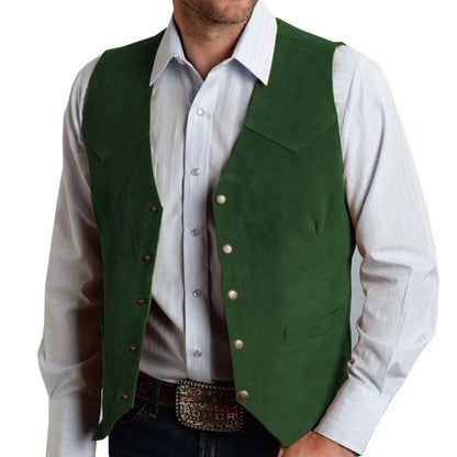 Men's Vest Slim Fit Suede Leather Waistcoat for Business and Banquet