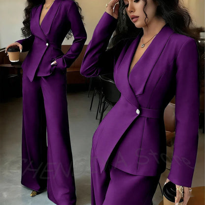 Elegant Office Lady Professional Suit Two Pieces Classic Shawl Lapel Single Button Outfit High Quality Women's Tailored Set