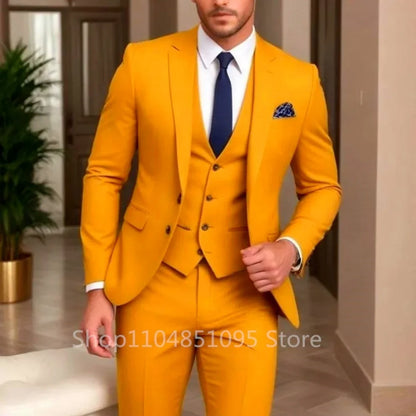 Men's 3-Piece Slim Fit Suit – Blazer, Vest & Pants Set for Wedding & Business