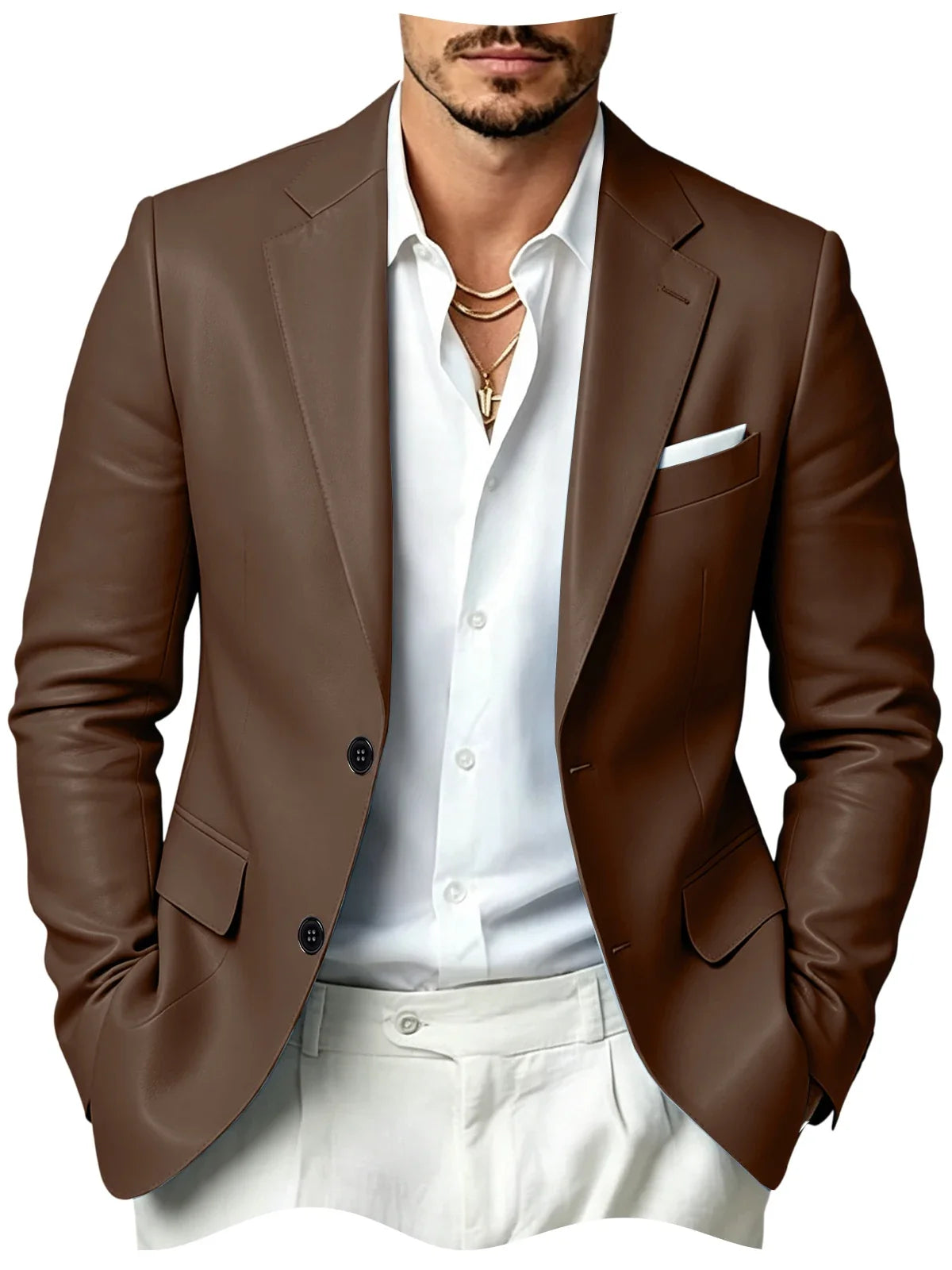 Men's Faux Leather Blazer Slim Fit 2 Button Notched Lapel Suit Jacket Business Formal Leather Sport Coat For Wedding Party