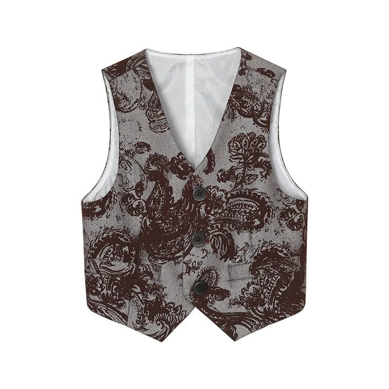 Children's Embroidered Suit Set Flower Boys Wedding Outfit Kids Jacket Vest Pants Tie 4Pieces Birthdy Party Clothes Set