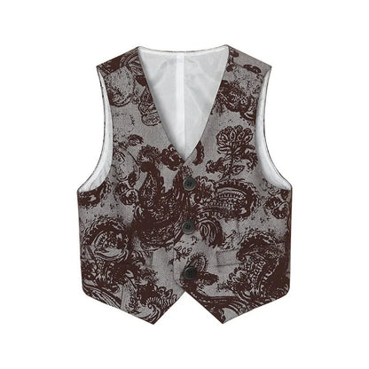 Children's Embroidered Suit Set Flower Boys Wedding Outfit Kids Jacket Vest Pants Tie 4Pieces Birthdy Party Clothes Set
