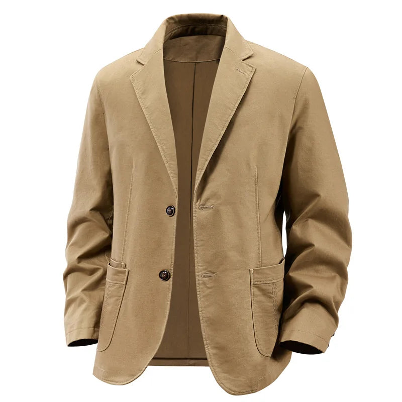 KIDWHXR Blazer Men Loose Turn Down Collar Single-breasted Male Outerwear Retro Business Casual Long Sleeve Pocket Man Suit Coat