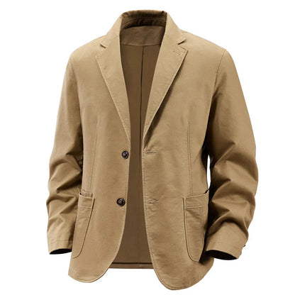 KIDWHXR Blazer Men Loose Turn Down Collar Single-breasted Male Outerwear Retro Business Casual Long Sleeve Pocket Man Suit Coat
