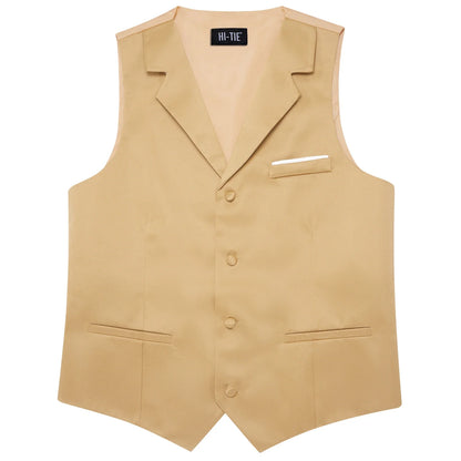 Men's Vest with Tie Jacquard V-Neck Waistcoat for Casual Business and Party Occasions – Champagne