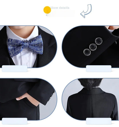 Flower Boys Slim Fit Wedding Dress 1-11Years Children's Jacket Vest Pants Bowtie 4Pieces Birthday Party Performance Costume