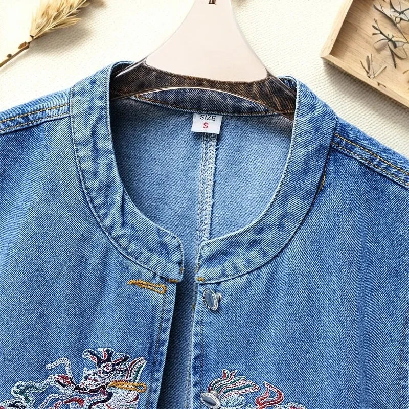 2026 New Summer Thin Denim Vest Jacket Fashion Embroidered Sleeveless Waistcoat Female Vintage Jean Vest Coat Tops Chaleco Mujer
