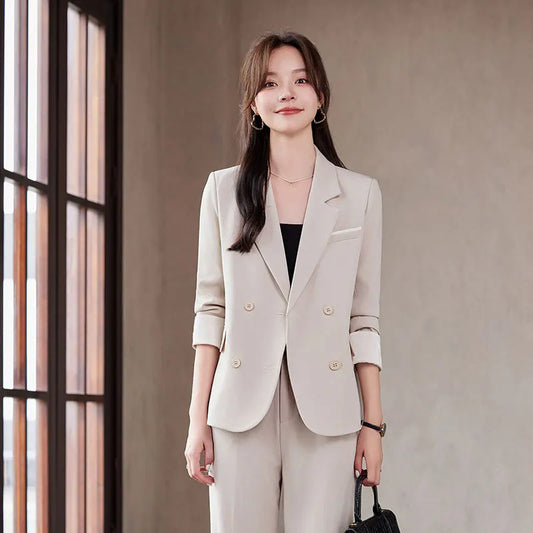Elegant Blazer Pants Sets for Women 2 Pieces Clothing Matching Set Trousers Suit Plus Size Jacket Outfit Autumn 2024 New