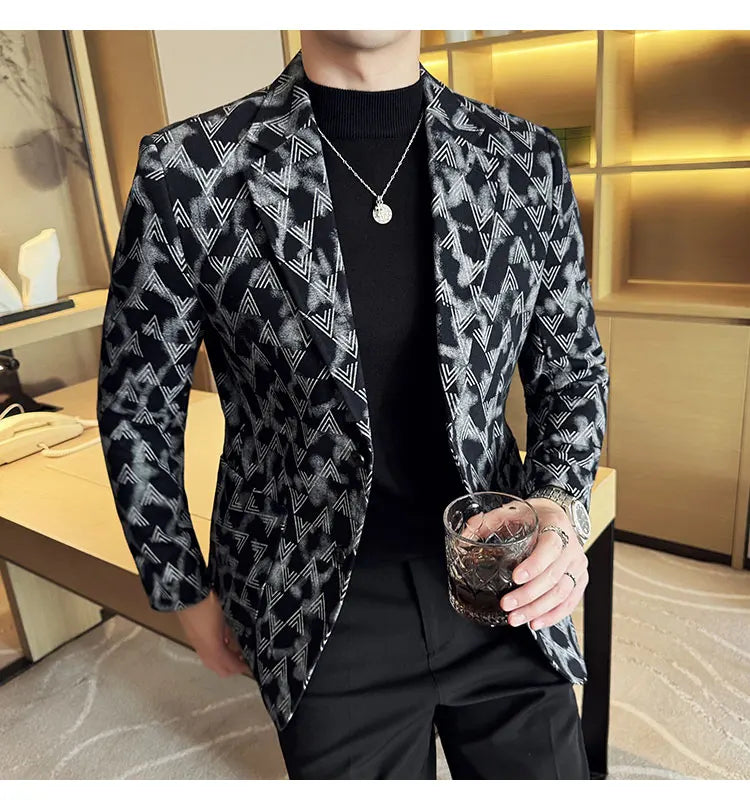 Jacquard Denim Korean Slim Fit Suit Coats 2025 New High Qualitys Fashion Men Slim Fit Business Formal Social Suit Jacket 4XL-M