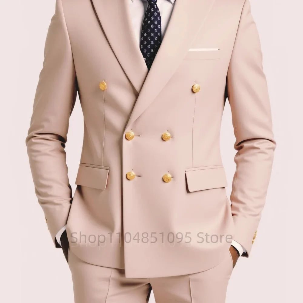 Men's Double Breasted 2-Piece Suit – Casual Straight Fit for Weddings & Business