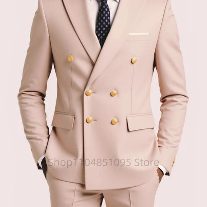 Men's Double Breasted 2-Piece Suit – Casual Straight Fit for Weddings & Business