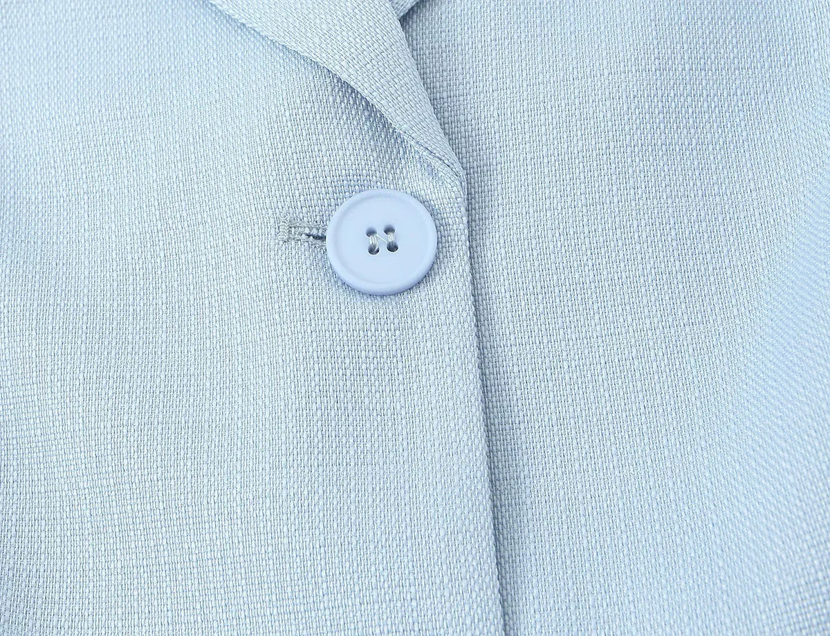 Spring Commuter Style Short Blue Suit Jacket Women's Fashionable Versatile Single Button Flip Collar Top Thin Long Sleeve