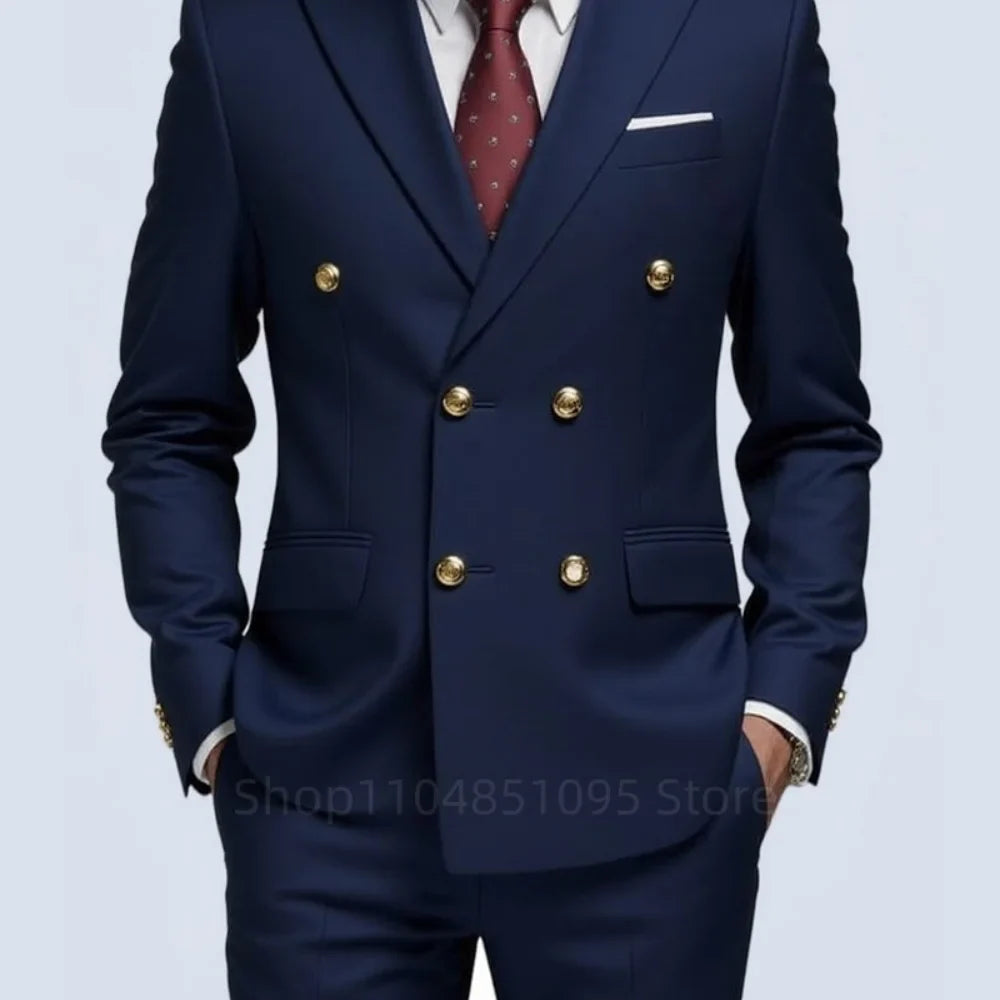 Men's Double Breasted 2-Piece Suit – Casual Straight Fit for Weddings & Business