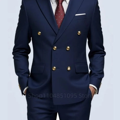 Men's Double Breasted 2-Piece Suit – Casual Straight Fit for Weddings & Business
