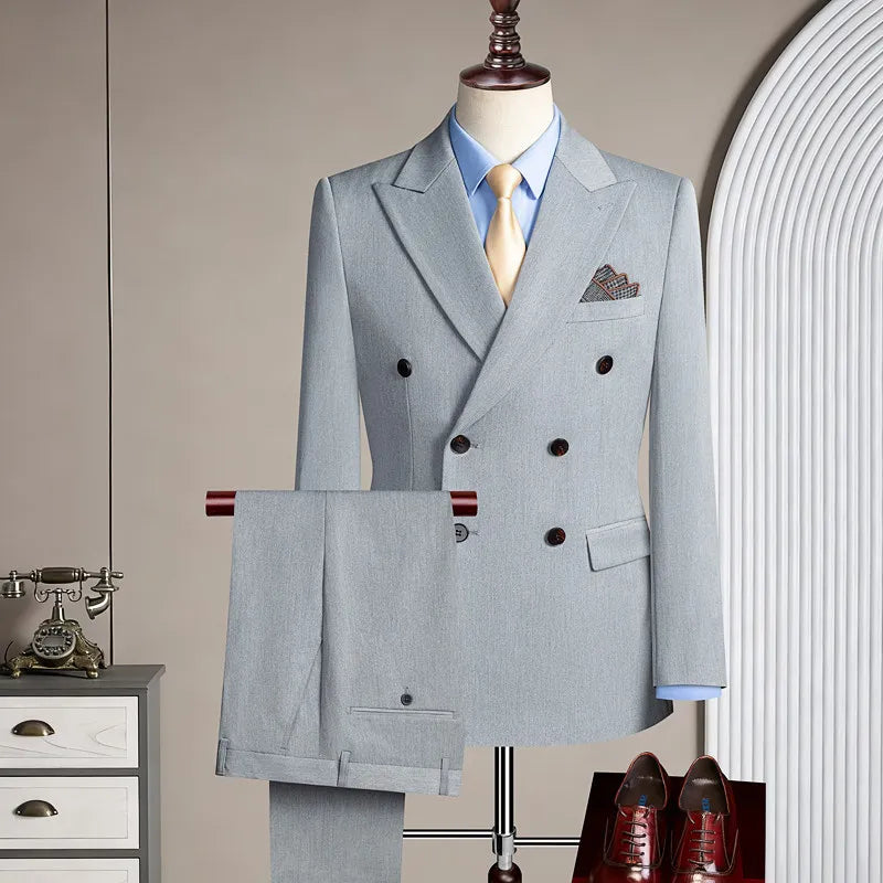 New Korean-style Casual Suit - Stylish and Handsome Solid-color Wedding Banquet Tailored Suit Set of Three Pieces