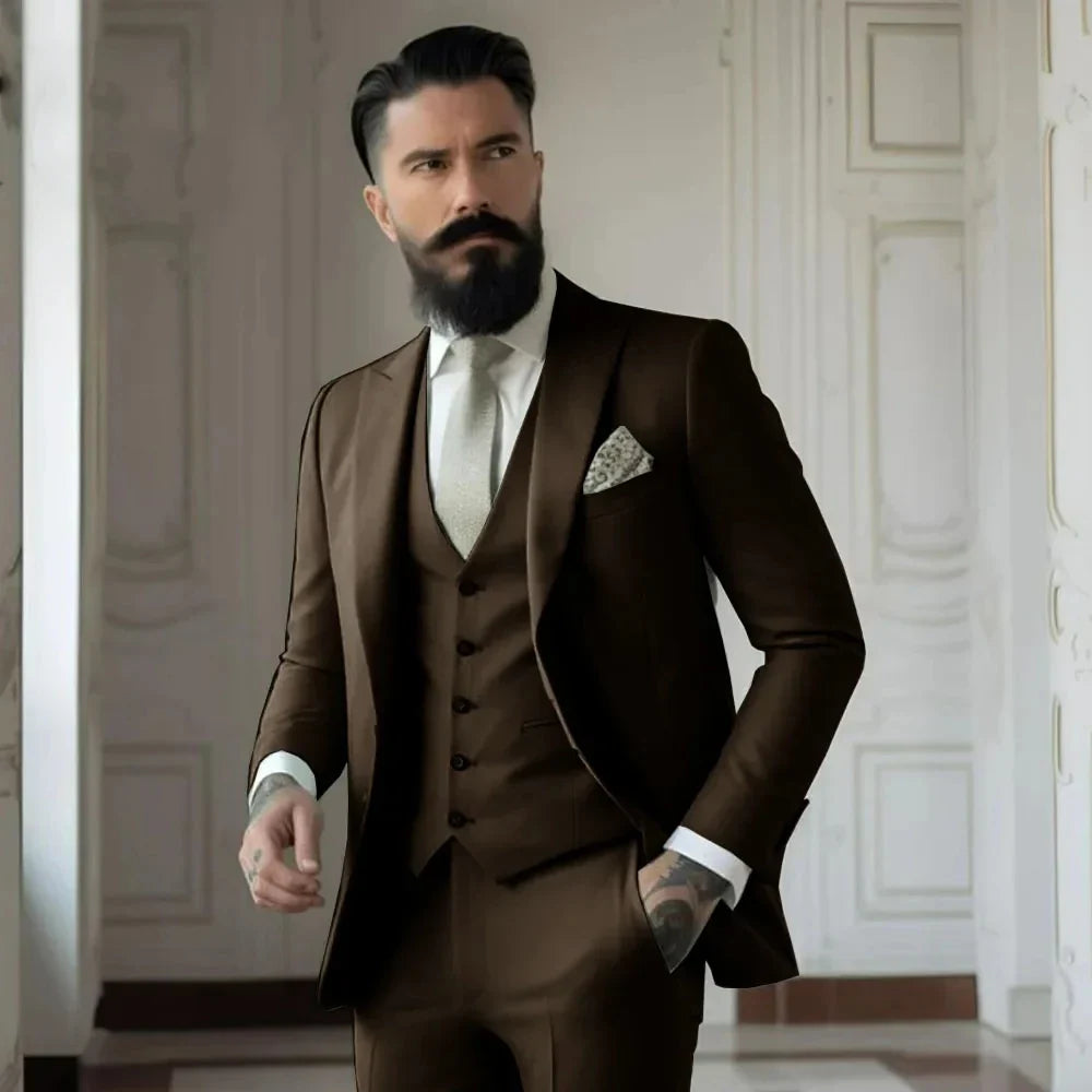 Green Men's Slim Fit 3 Piece Suits (Jacket+Vest+Pant) Wedding Groom Tuxedos Prom Formal Male Party Blazers