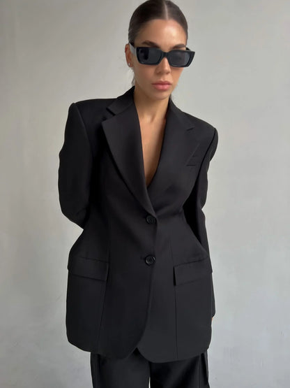 Women's Autumn Winter Slim Waist Chic Blazer Coats Office Ladies Double Breasted Fashion Suits Jacket Women Clothing