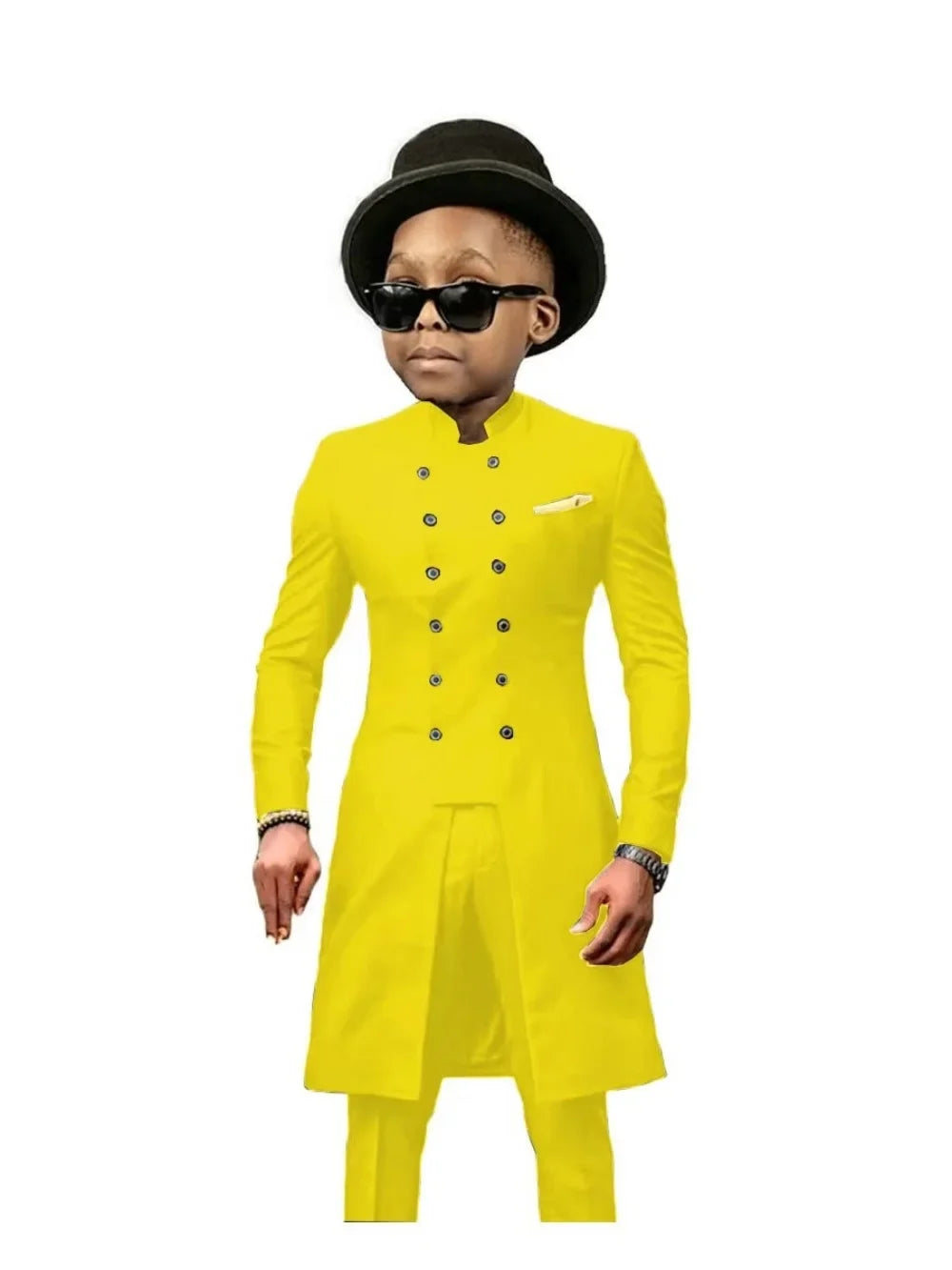 African Stand Collar Kids Long Suit Set 2 Pieces Wedding Guest Outfit Double Breasted Boys Formal Tuxedo Birthday Party Wear
