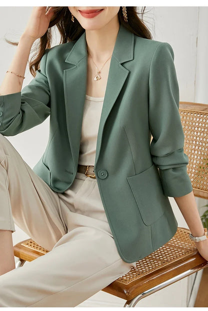 2026 Autumn Blazers Jacket for Women Elegant Korean Fashion Short Slim Jacket Solid Long Sleeve Work Office Blazers V7876