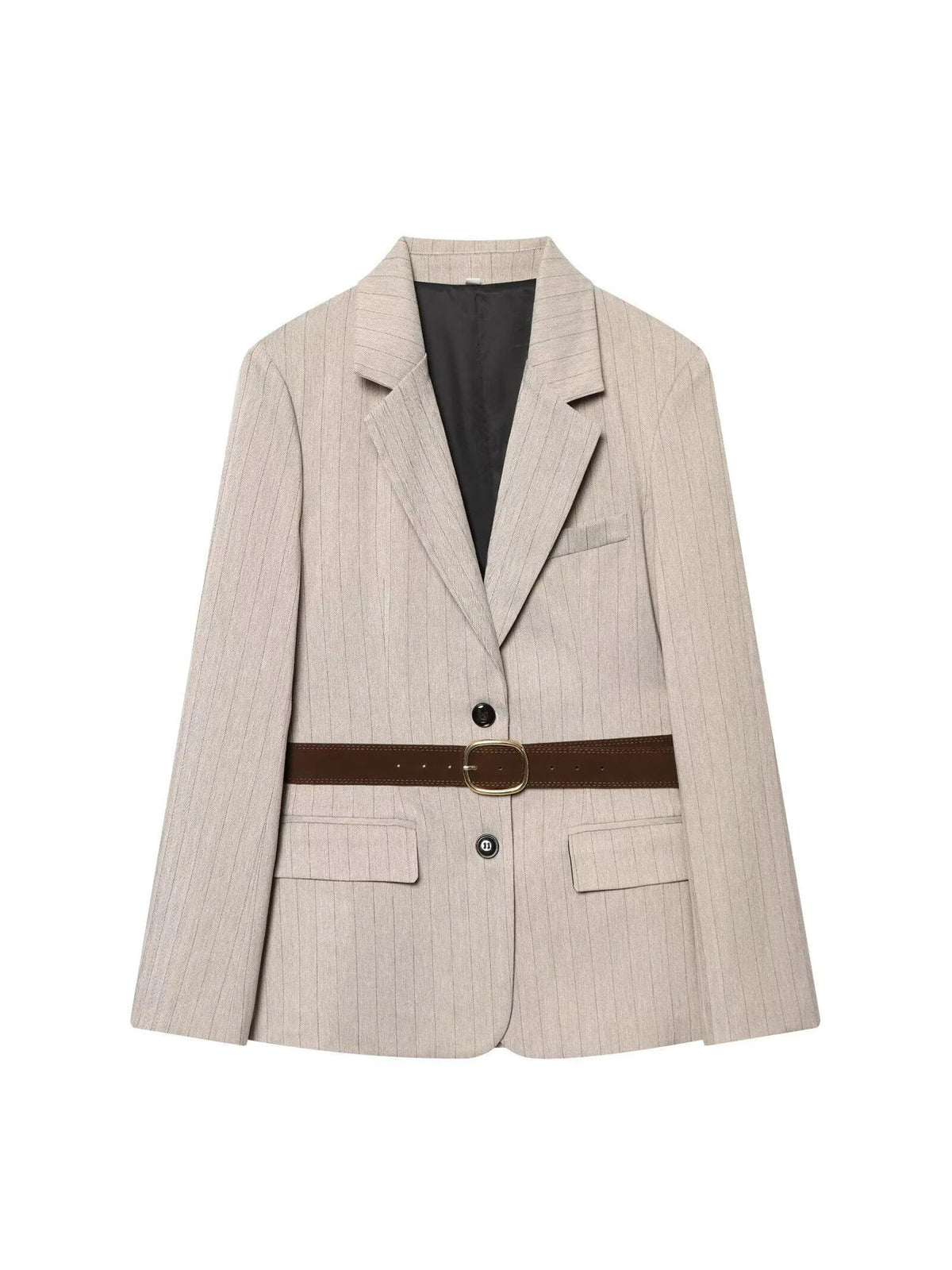 Women Khaki Striped Blazer Jacket Y2k 2000s Vintage Suit Coat Long Sleeve Single Breasted Oversize Outerwear Spring Autumn 2025