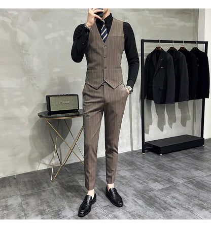 Men's Classic Striped 3-Piece Suit for Wedding, Business & Formal Occasions