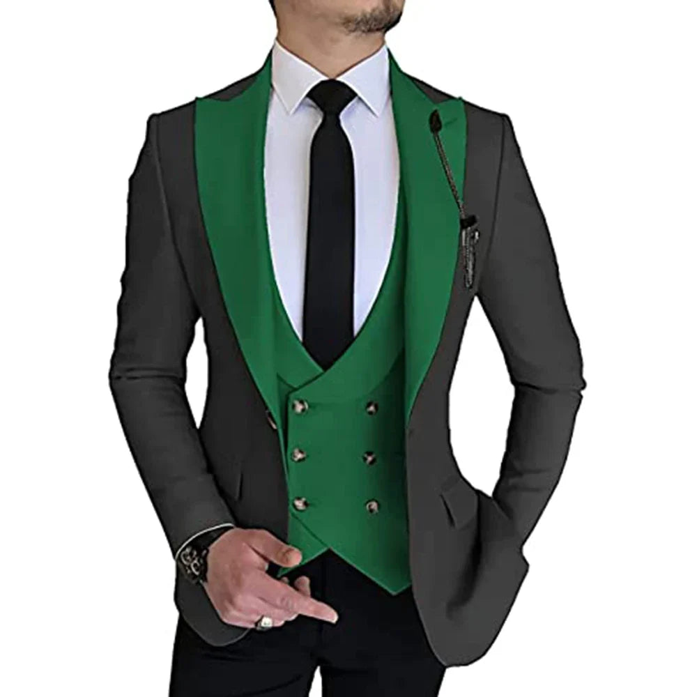 Groom suits Wear Party Wedding and Business Prom suits Slim Fit Peak Lapel Suit 3 Piece (Jacket +Vest+ Pants) Costume Homme