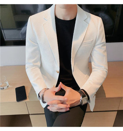 2025 Spring New Waffle Suit Coats Men Slim Fit Business Casual Blazer Jacket Homme Formal Groom Prom Wedding Tuxedo 4XL-M
