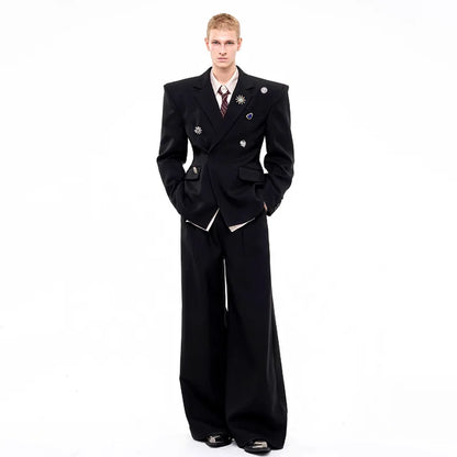 Luxury Temperament Niche Three-dimensional Patchwork Blazer Coat Men's 2025 Autumn Original Shoulder Pad Clothes JY4547